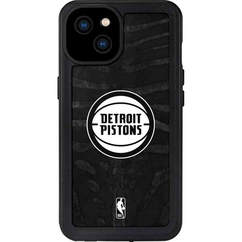 NBA Detroit Pistons Black Animal Print iPhone 15 Plus Waterproof Case